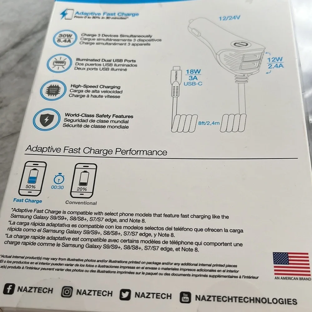 NEW Naztech trio USB-C fast car charger